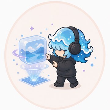 AI 影片製作：角色面前浮現 AI 生成中的立體畫面