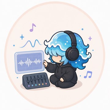 音效設計：角色在混音器前，旁邊是聲音波形